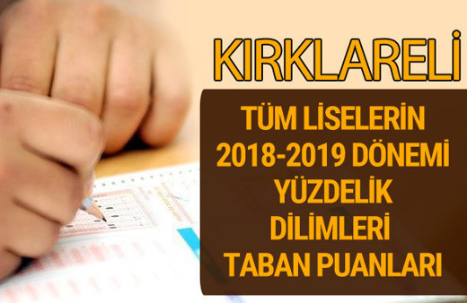 Kırklareli Lise taban puanları 2018 -2019 nitelikli okullar LGS yüzdelik dilimleri 