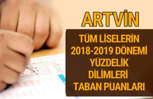 Artvin Lise taban puanları 2018 -2019 nitelikli okullar LGS yüzdelik dilimleri 