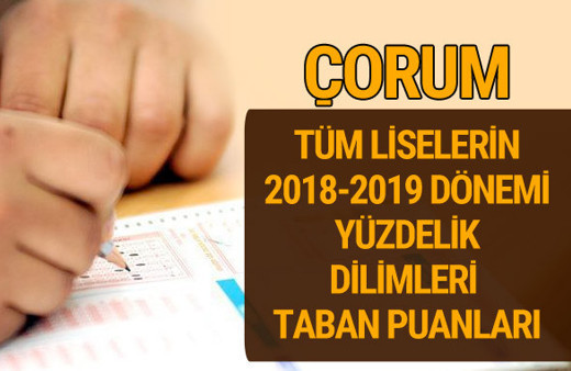 Çorum Lise taban puanları 2018 - 2019 nitelikli okullar LGS yüzdelik dilimleri 