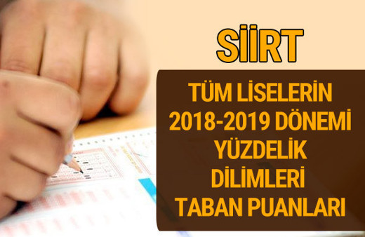 Siirt Lise taban puanları 2018 -2019 nitelikli okullar LGS yüzdelik dilimleri 