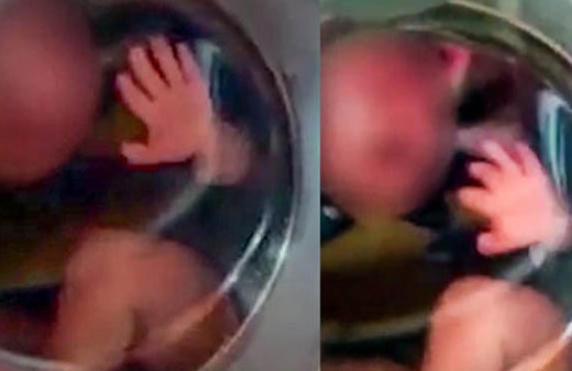 İnsanlık dışı görüntü! 2 yaşındaki çocuğu çamaşır makinesine attılar!