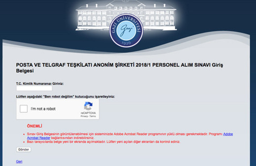 PTT sınav giriş belgesi çıkarma Gazisem giriş yapma