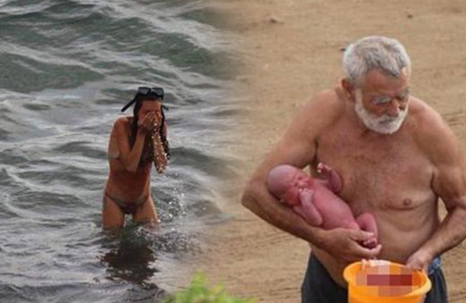 Farkında olmadan çekti! Denizde aniden doğum yaptı...