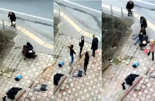 Çizmesini çıkardığı gibi saçına daldı! Kızların saç saça sokak kavgası!