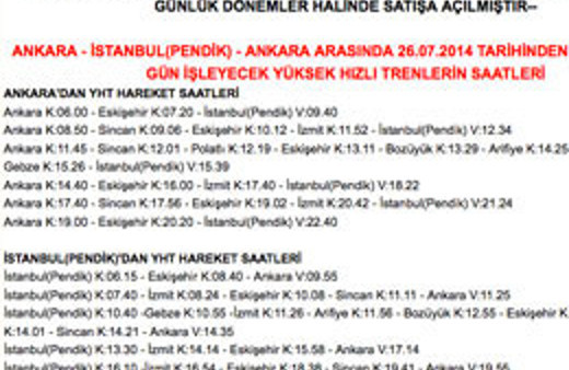 Eskişehir İstanbul hızlı tren seferleri saatleri