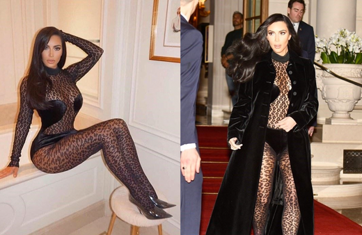 Kim Kardashian'ın cesur leopar desenli tulumu dikkat çekti