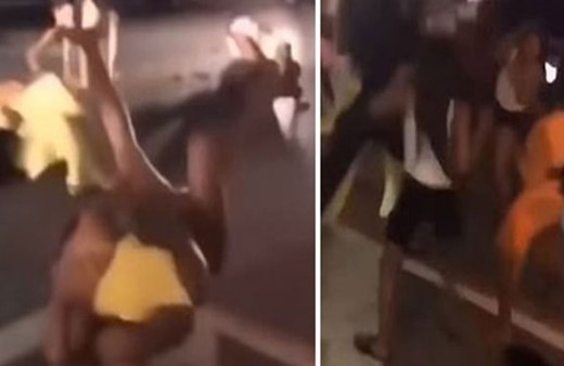 Mayolu ve bikinili kadınların sokak kavgası kamerada