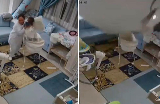 Dadı bebeği son anda bakın nasıl kurtardı!