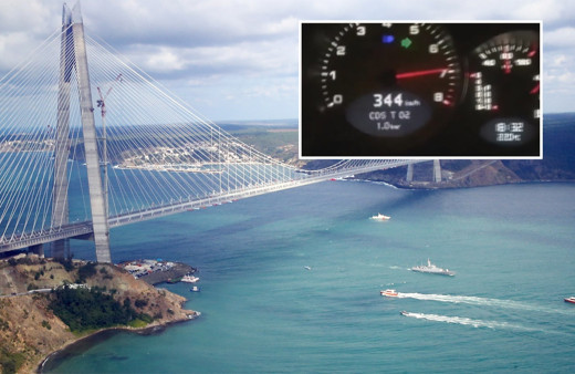 Yavuz Sultan Selim köprüsünden 344 kilometre hızla geçti