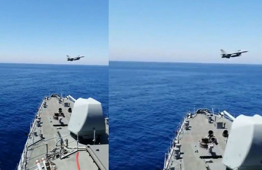 F-16 savaş uçağı Doğu Akdeniz'deki Fatih Sondaj Gemimisi selamladı