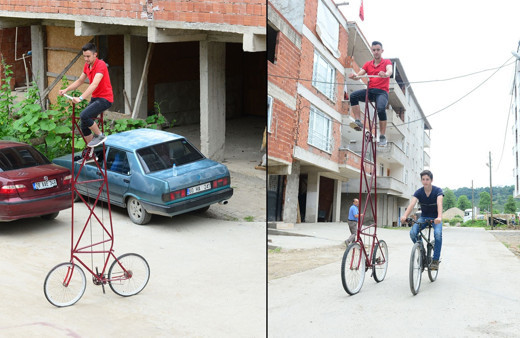 Giresunlu gencin 4 metrelik bisikletini gören şaştı kaldı