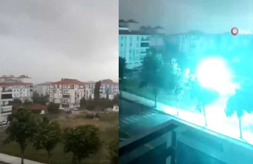 Çorum'da yıldırım düşme anı böyle görüntülendi