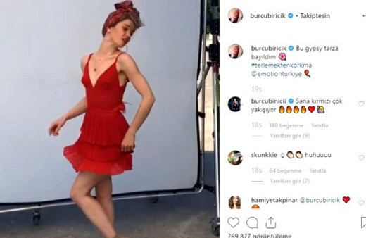 Mini elbisesiyle dans eden oyuncu Burcu Biricik'in videosuna beğeni yağdı