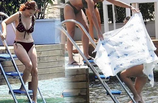 Yeşim Salkım gazetecileri görünce panikledi! Havluya kapattı