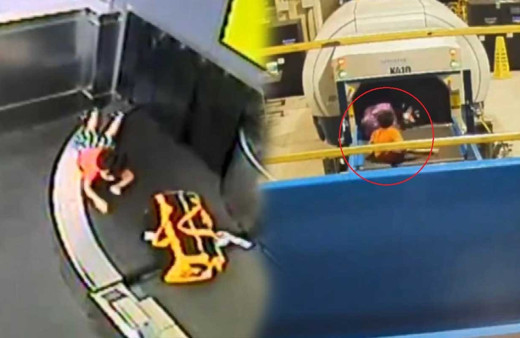 Minik çocuğun havaalanındaki bagaj bandında serüveni