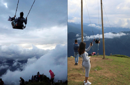 Rize'de 2 bin 700 metrede bulunan Huser Yaylası'ndaki salıncak için sıraya girdiler!