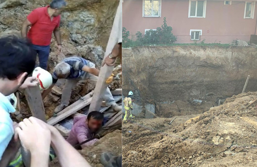 Sultanbeyli'de meydana göçükte toprak altında kalan işçi kurtarıldı