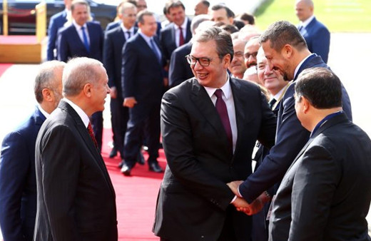 Sırbistan Cumhurbaşkanı, resmi karşılamada Hidayet Türkoğlu ile boy ölçüştü