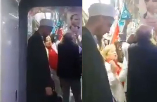 Metroda sarıklı kişiyi 10. yıl marşı ile taciz ettiler! Tepki alan görüntüler