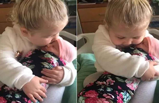 Küçük kızın kardeşiyle tanışma anını 40 bine yakın kişi izledi