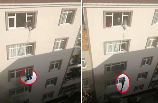 Ölümün kıyısında! Hamile kadın sarkıtılan ipe tutunup kendini boşluğa bıraktı