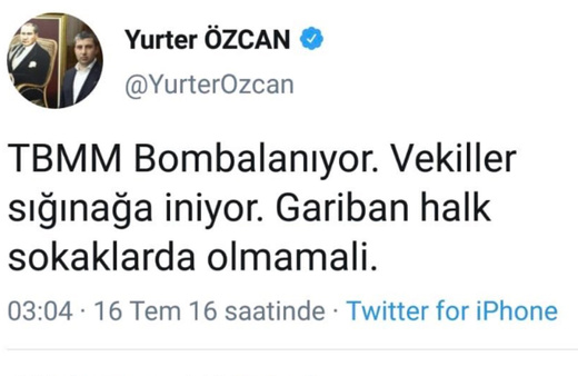 CHP'nin ABD temsilcisi Yurter Özcan'ın 15 Temmuz darbesinde attığı twite bakın