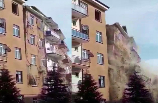 Elazığ'da 4.2'lik depremde hasarlı 6 katlı bina böyle çöktü