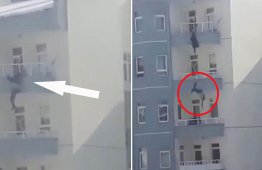 Balkondan atlayan kocasını son anda yakaladı şok görüntüler kamerada