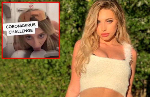 Koronavirüse (Kovid-19)  meydan okuyan kadın klozet kapağını yaladı viral oldu