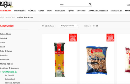 Giyim devi Kiğılı internet sitesinden makarna bulgur satmaya başladı ne ararsan var