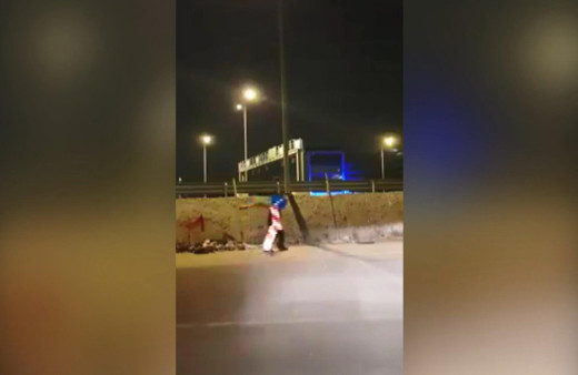 Koronavirüs karantinasından kaçmak için "trafik levhası" kılığına girdi