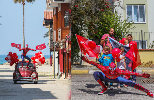 Antalya'da örümcek adam sokaklara çıktı 23 Nisan'ı kutladı