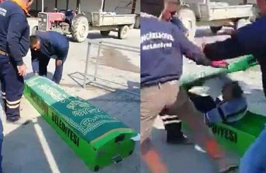 Mesai arkadaşlarına tabut şakası yaptı