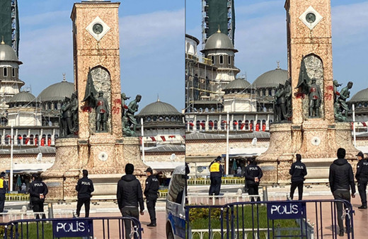 Taksim Meydanı'ndaki Cumhuriyet Anıtı'na boyalı saldırı!