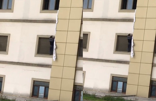 Korona virüs şüphelisi çarşafları birleştirerek hastaneden kaçmaya çalıştı