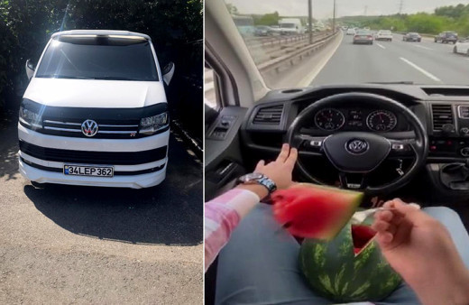 Trafikte karpuz yiyen sürücü yakalandı