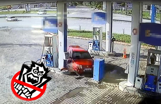 Ankara'da felaketin eşiğinden dönüldü araç akaryakıt istasyonuna daldı