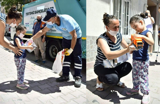 Bahçelievler'de temizlik işçilerinden minik Beren’i mutlu eden sürpriz hediye