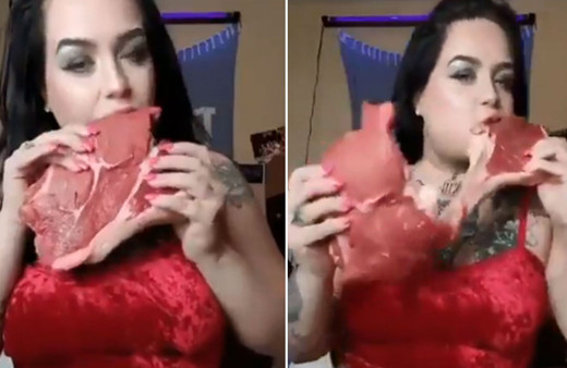 Bu kadın eti çiğ çiğ yiyor! İştahı herkesi şaşırttı Nusret'e rakip gösterildi