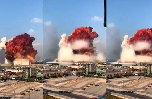 Lübnan'daki şiddetli patlamanın büyüklüğünü gözler önüne seren görüntü