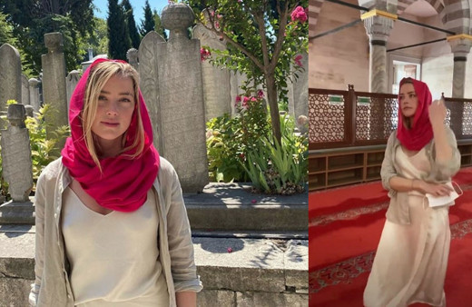 Amber Heard'ın cami fotoğrafı olay oldu 'Sutyen takmamış'