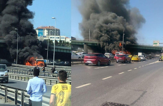 Zeytinburnu'nda metrobüs alev alev yandı feci görüntüler