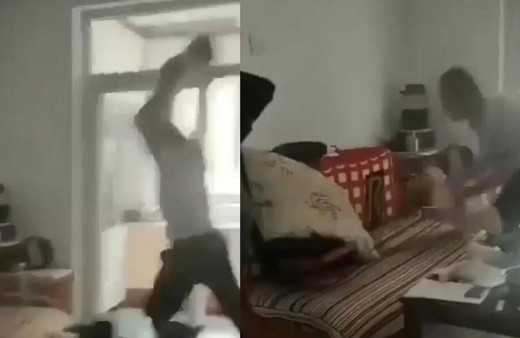 Samsun'dan dehşete düşüren görüntüler! Çocuğunu havaya kaldırıp çekyata fırlattı