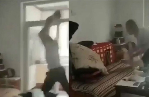 Çocuğunu havaya kaldırıp çekyata fırlattı! Dehşete düşüren görüntüler