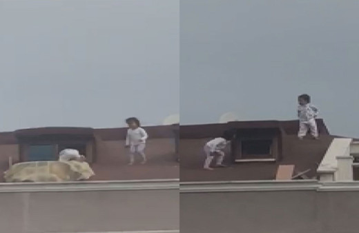 İstanbul'da akıl almaz görüntü! İki küçük çocuk çatıda oyun oynadı yürekler ağızlara geldi