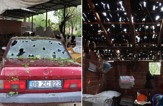 Denizli'de yumurtadan büyük dolu yağdı arabalar ve çatılar kevgire döndü