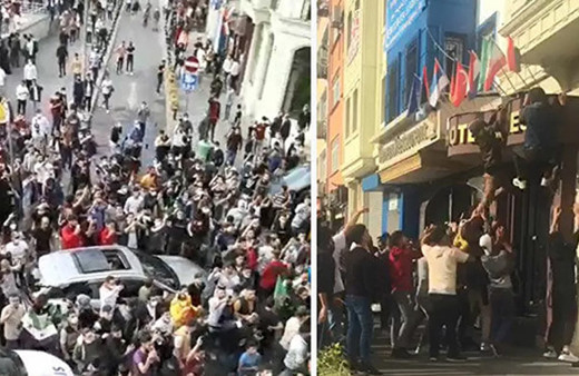 Suriyeli grup, Fransa karşıtı eylem düzenledi! Otellerdeki Fransız bayraklarını indirdiler