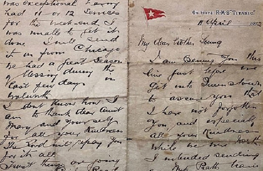 Batan Titanic gemisinde ölen papazın yazdığı mektup açık artırmada