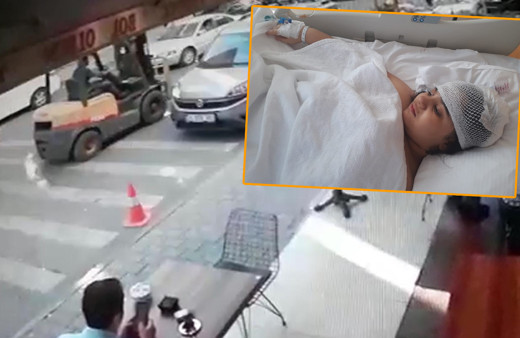 İstanbul'da trafiğe çıkması yasak forkliftin 9 yaşındaki kıza çarpma anı kamerada