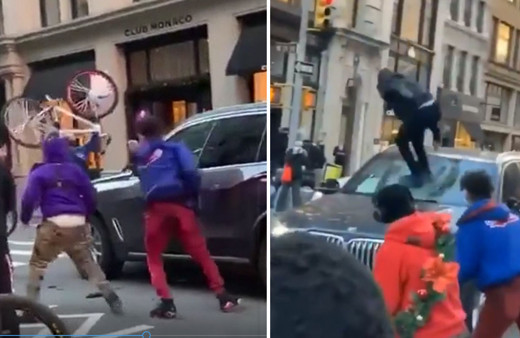 ABD New York'ta arabaya saldıran bisikletli çete kamerada